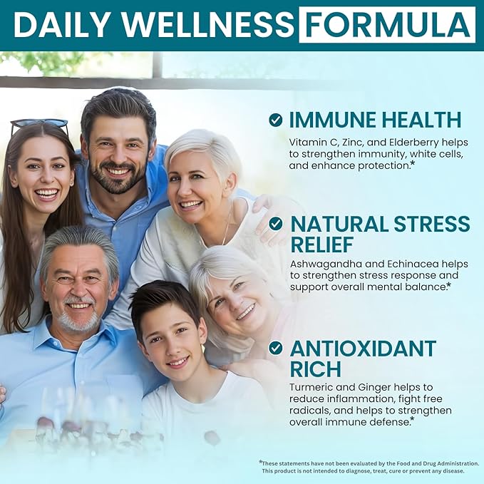 Elderberry Immune Support Supplement 8-in-1 Formula with Echinacea Vitamin C &amp Zinc Vitamin D 5000 IU Turmeric Ginger Ashwagandha – 120 Capsules