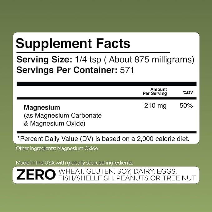 Gade Nutrition Pure Magnesium Carbonate Powder | 500g 875mg per Serving 571 Servings | Non-GMO Gluten-Free Filler Free Highly Absorbable | USA Made