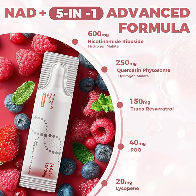 NAD+Liquid Supplement 1000mg with Resveratrol Pure Liquid Packets