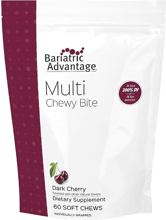 Bariatric Advantage Multi Chewy Bite - Soft Chew Multivitamin for Bariatric Surgery Patients - Chewable Multivitamin with Folic Acid Vitamin D3 &amp More - Dark Cherry Flavor - 60 Count