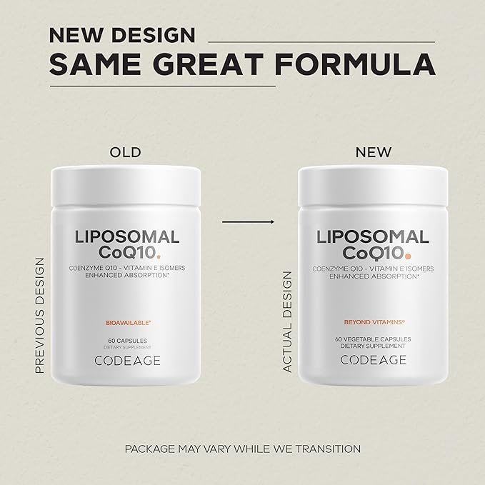 Codeage Liposomal CoQ10 Supplement - 125 mg Coenzyme Q10 with Vitamin E Isomers Tocopherols - 2-Month Supply - 1 Capsule Per Serving - Liposomal Delivery - Vegan Non-GMO Gluten-Free - 60 Capsules
