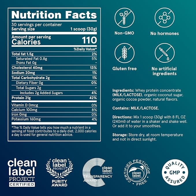 Puori Whey Protein Powder Dark Chocolate - PW1 Pasture-Raised Grass-Fed Whey Protein Powder Drink Mix containing BCAA Amino Acids - Post-Workout Supplement for Muscle Gain &amp Recovery - 30 Servin