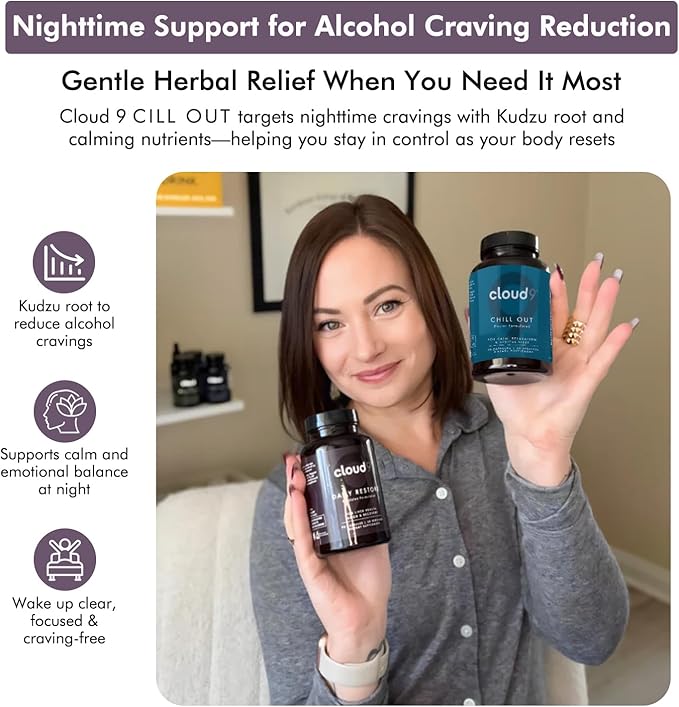Cloud9 Chill Out – Nighttime Wellness Supplement for Rest Relaxation &amp Alcohol Recovery – Herbal Sleep Support with Adaptogens Vitamins &amp Stress Support – Made in USA – 90 Capsules