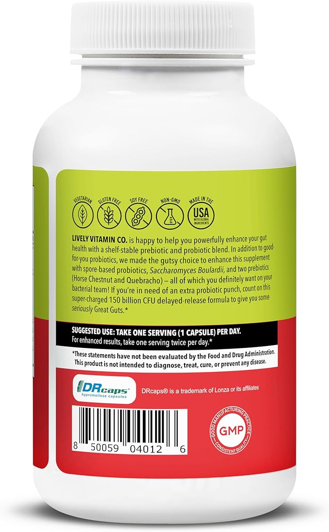 LIVELY VITAMIN CO. Great Guts Probiotic - 25 Billion CFU Probiotic - Balance Gut Microbiome GI Tract Inflammation Indigestion Reflux Upset Stomach &amp Diarrhea - 90 Caps