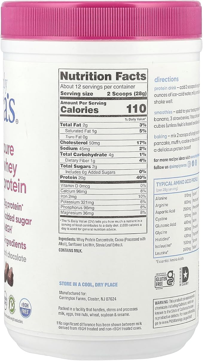 Tera's Whey Protein Dark Chocolate 12 OZ
