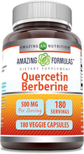 Amazing Formulas Quercetin Berberine - 250mg Berberine and 250mg Quercetin 180 Veggie Capsules Supplement | Non-GMO | Gluten Free | Made in USA | Ideal for Vegetarians