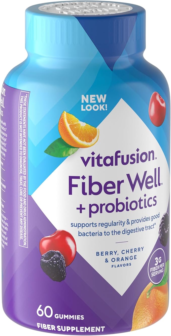 vitafusion Probiotic + Prebiotic Fiber Gummies for Adults Probiotic Supplement with Prebiotic Fiber to Support Gut Health and Provide Good Bacteria (1) Cherry Berry Citrus Rush Flavor 60 Count