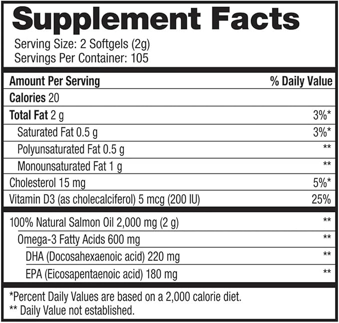 Omega-3 Wild Alaskan Salmon Oil 1000mg Softgels - Omega 3 Wild Alaskan Fish Oil Softgels Salmon Oil for Humans - 210 Count (Pack of 1)