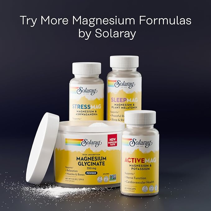 SOLARAY Magnesium Glycinate 500mg Powder - Extra Strength Unflavored Magnesium Supplement for Bone Muscle and Relaxation Support - Vegan Gluten Free Non-GMO 60-Day Guarantee - 30 Servings 8.4 OZ