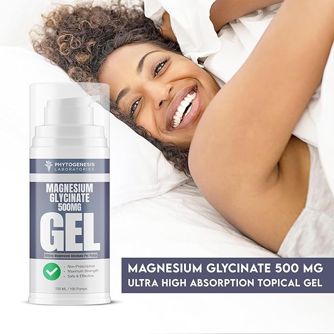 Topical Magnesium Glycinate Gel – 500mg Per Pump – High Absorption Transdermal Formula – Soothes Muscles - Supports Relaxation &amp Sleep – 4oz
