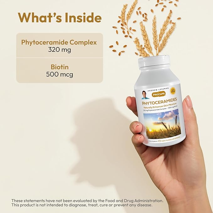 ANDREW LESSMAN Phytoceramides with Biotin 120 Softgels - Skin’s Vital Natural Internal Moisturizer. Naturally Enhances Soft Smooth Radiant Skin. No Additives. Small Easy to Swallow Softgels