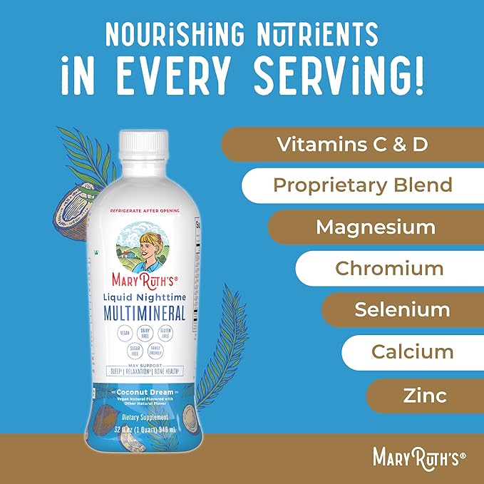 MaryRuth's Women's Multivitamin + Hair Growth Liposomal (Peach) &amp Liquid Nighttime Multimineral (Coconut 15oz) | Clean Label Project Verified® | Vegan | Beauty Bedtime Routine &amp Overall Hea