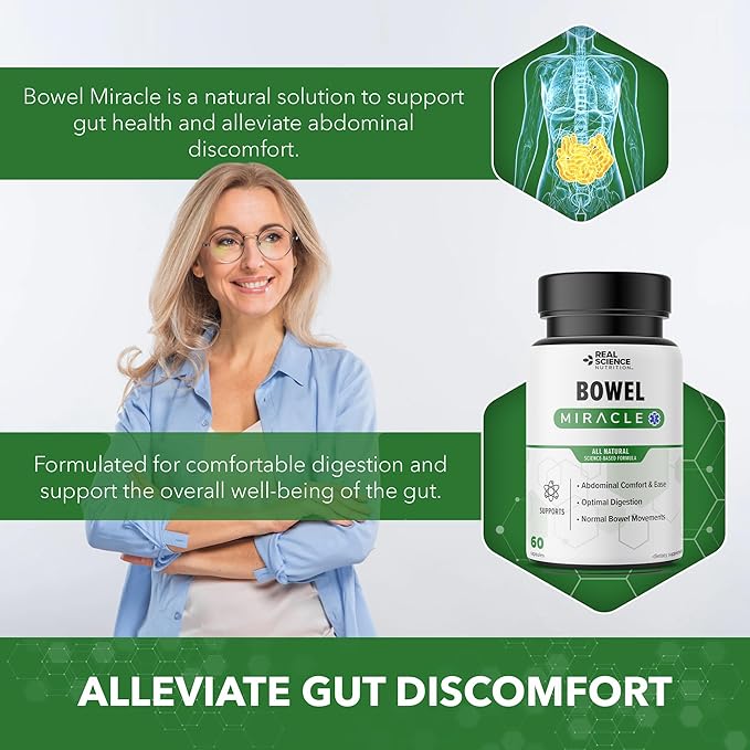 Offers Bowel Miracle: Natural Solution for Gut Health Abdominal Discomfort Lower Bowel Formula Aiding IBS and Chronic Bloating