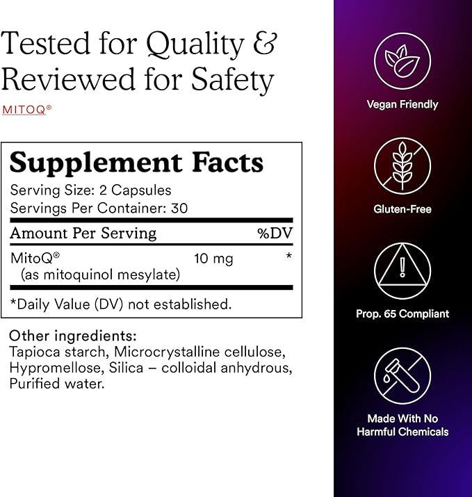 MitoQ Pure Advanced Mitochondria Supplement Superior Bioavailability to CoQ10 | Reduces Free Radical Damage for Healthy Aging Metabolism Heart Health Energy Strength &amp Mobility