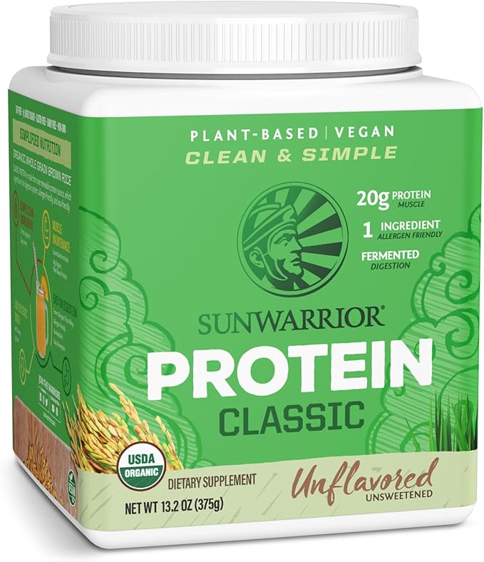 Sunwarrior Brown Rice Protein Powder with Bcaa &amp Amino Acids Raw Rice Protein Shake Gluten Free Low Carb Dairy Free | Plant Based Classic Sprouted Brown Rice Protein Powder Natural 375g