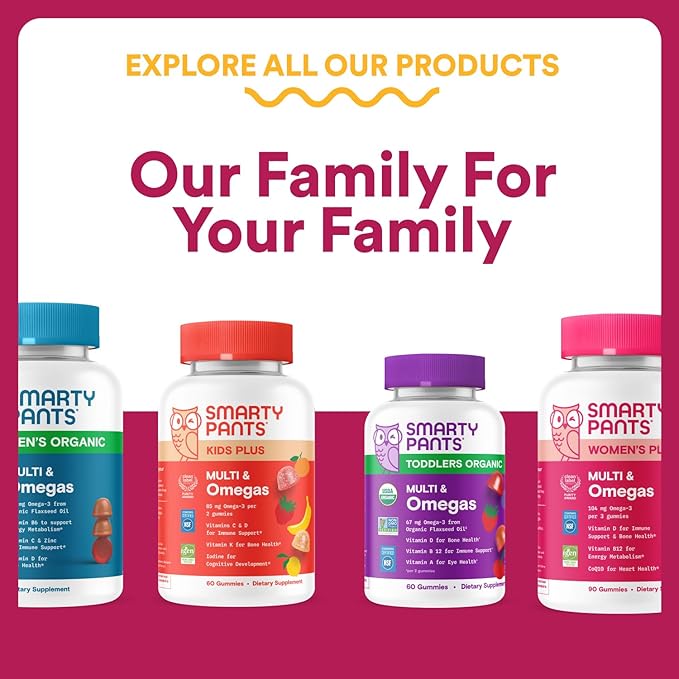 SmartyPants Multivitamin Gummy for Women 50 and Over Omega 3 (DHA/EPA) Methylfolate CoQ10 Vitamin D3 C Vitamin B12 B6 A K Biotin Gluten Free 90 Count (30 Day Supply)