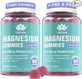 Magnesium Complex Gummies 400 mg for Women Men with Prebiotics and Probiotics Triple Calm Magnesium Glycinate Malate Citrate Gummy Supplement for Relaxation &amp Digestive Health-Sugar Free Vegan 1