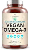 AMANDEAN Vegan Omega 3 Supplement. Premium Fish Oil Alternative. Algae DHA &amp EPA. Carrageenan Free Softgels. Algal Essential Fatty Acids. Plant Based Heart Brain Eye Skin Immune Support. (120c