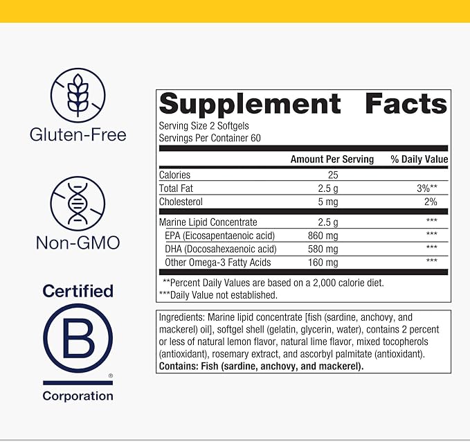 Metagenics OmegaGenics Fish Oil EPA-DHA 720 mg - High Potency Omega-3 Supplement* - Supports Heart Joint Brain &amp Immune Health* - Sustainably Sourced Purity-Tested Fish Oil - 120 Softgels
