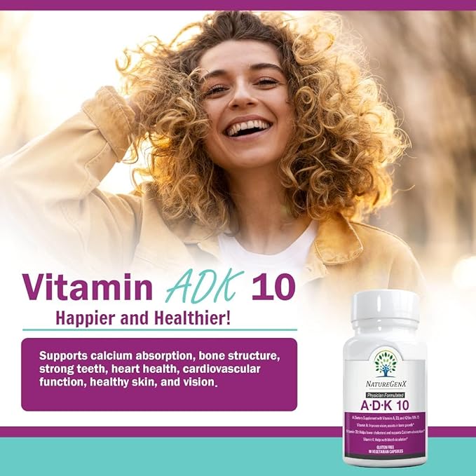 ADK10 – ADK Vitamin Supplement | High Potency Vitamins A D3 (10000 IU) &amp K2 MK-7 for Bone Heart &amp Immune Health | 90 Tiny Capsules | 3 Month Supply | Non-GMO Gluten Free