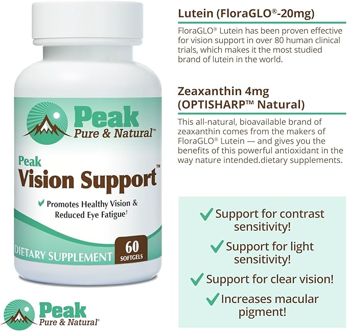 Peak Vision Support Eye Health Supplement – Lutein and Zeaxanthin Supplement for Eye Fatigue Blue Light Protection - Promotes Healthy Eyes and Clear Vision (30 Servings)