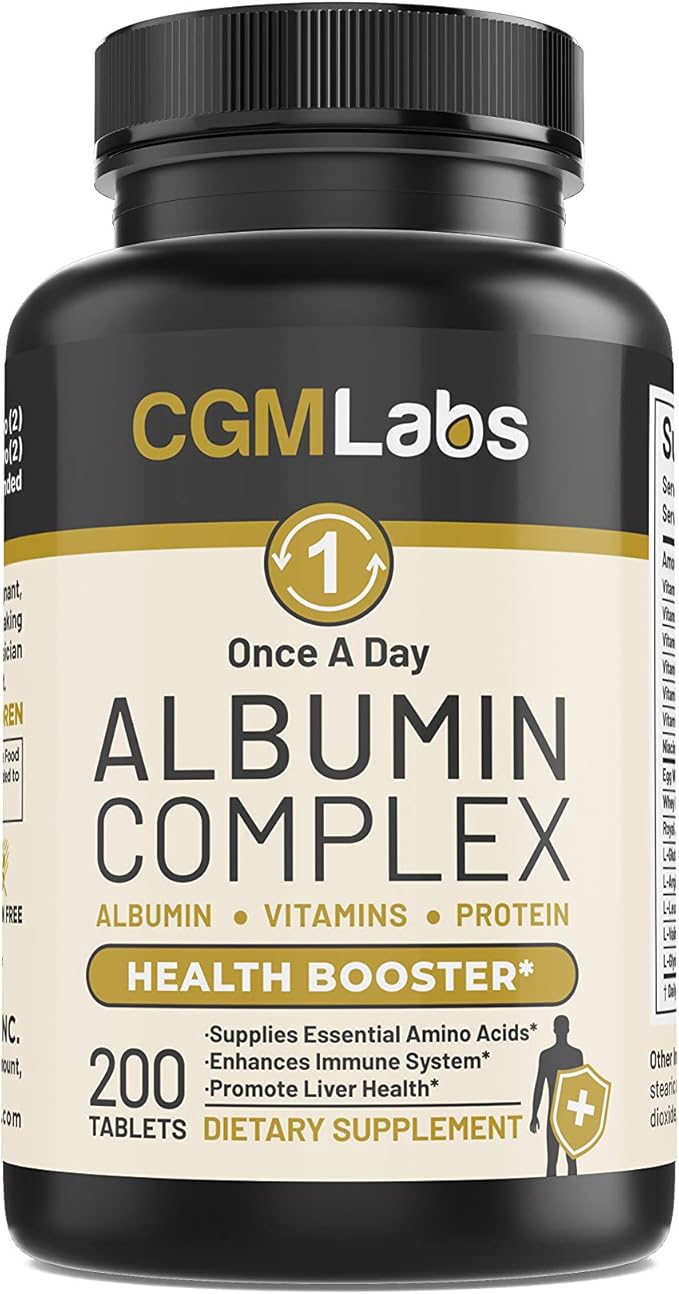 Premium Albumin Complex - Egg White &amp Whey Protein Blend with Royal Jelly &amp Essential Amino Acids - Daily Muscle Recovery &amp Nutrition Supplement - 200 Tablets