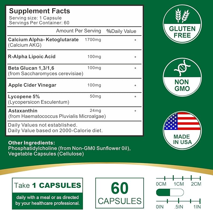 Liposomal Calcium AKG Supplement 1700 MG - High Absorption Calcium Supplement for Women AKG Supplement for Cellular Energy Metabolic Function - 120 Capsules