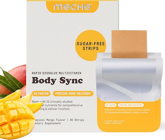 Meche Multivitamin for Women and Men Strip Supplements - Vitamins A C D B6 Methylated B12 Folate Biotin - Beauty Energy Immune Support - Sugar Free Faster Than Vitamin Gummies (30 Strips)