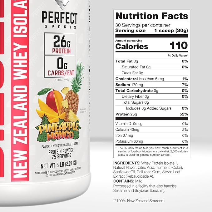 PERFECT SPORTS Diesel 100% New Zealand Whey Protein Isolate | Stevia Sweetened No Artificial Ingredients Keto | 0g Carb 0g Fat 27g Protein | 5 Pounds (Pineapple Mango)