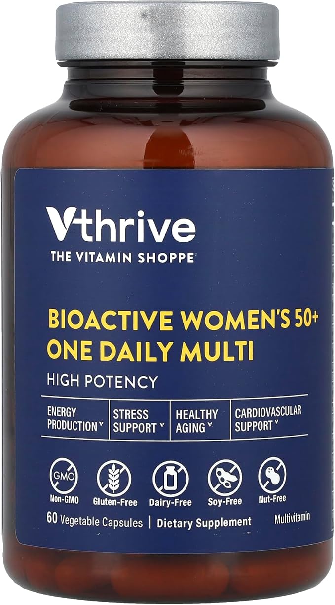 Vthrive Once-Daily Bioactive Multivitamin for Women 50+ Supports Stress Relief Healthy Aging &amp Overall Wellness with Essential Nutrients &amp Antioxidants (60 Vegetarian Capsules)