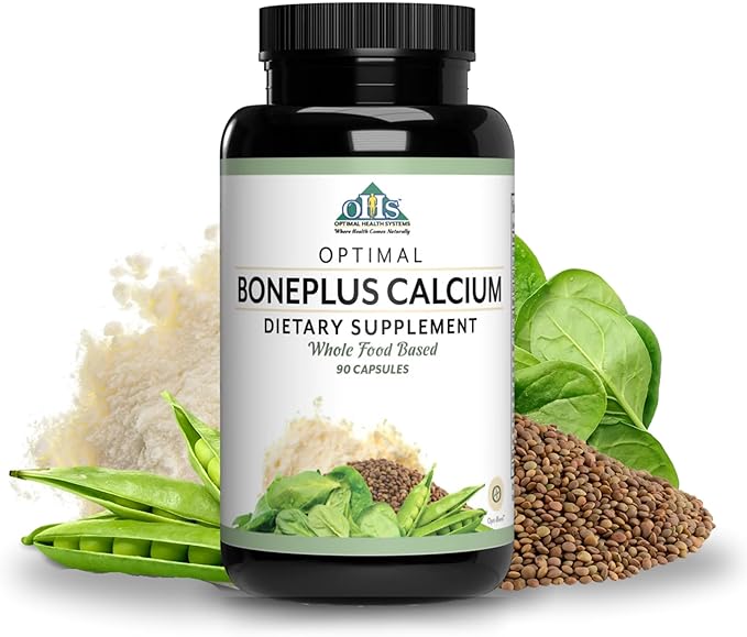 Optimal Health Systems BonePlus Calcium | Highly Absorbable Chelated Calcium + Ipriflavone Probiotics Plant Enzymes | Bone Strength Supplement | 90 Capsules