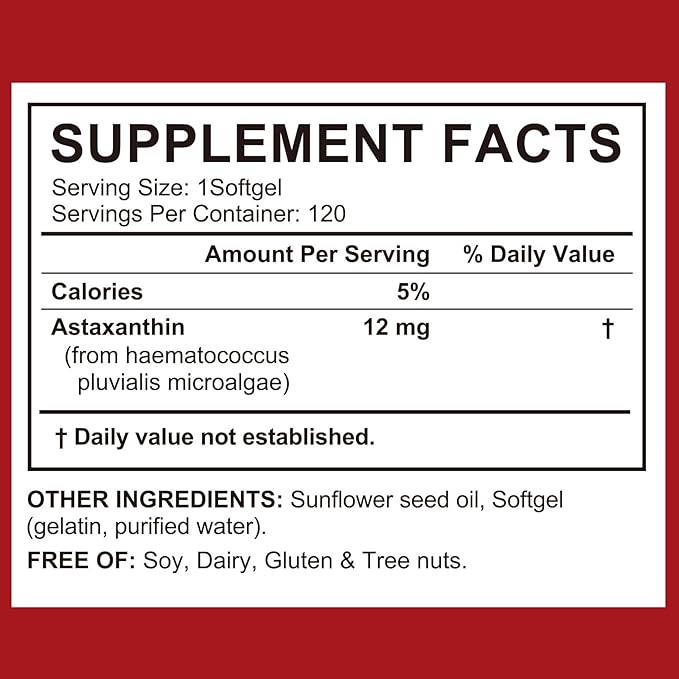 Astaxanthin Supplement 2PCS – Natural Antioxidant Support – 12mg High Strength Softgels – Clean Formula Gluten-Free Easy to Swallow Capsules for Daily Wellness