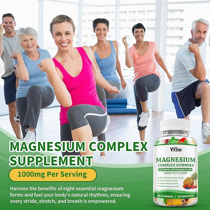 Magnesium Complex Gummies 8 Elemental 1000mg - Magnesium Glycinate Citrate Malate Taurate for Bones Muscle Nerve Health for Women &amp Men Vegan Non-GMO Mixed Flavors 120 Count