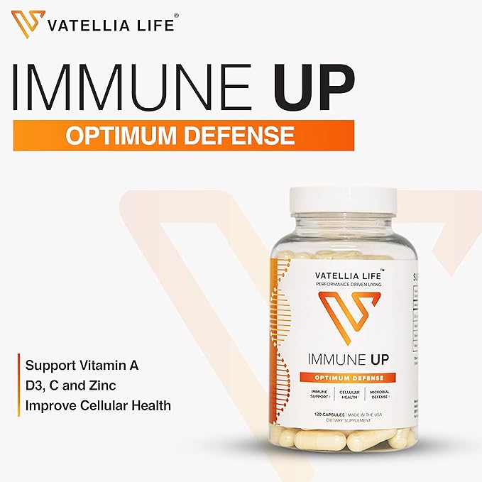 Vatellia Life Immune Up High-Absorption Vitamin C D3 A + Zinc | Immune Support | Improve Cellular Health | Microbial Defense | 120 Capsules (60 Day Supply)