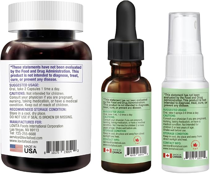 LOVITA Complete Immune Bundle - 1 Propolis Drops 1 Throat Spray &amp 1 Immune 8-in-1 Capsules Zinc Elderberry &amp Bee Propolis System (3 Pc Set)