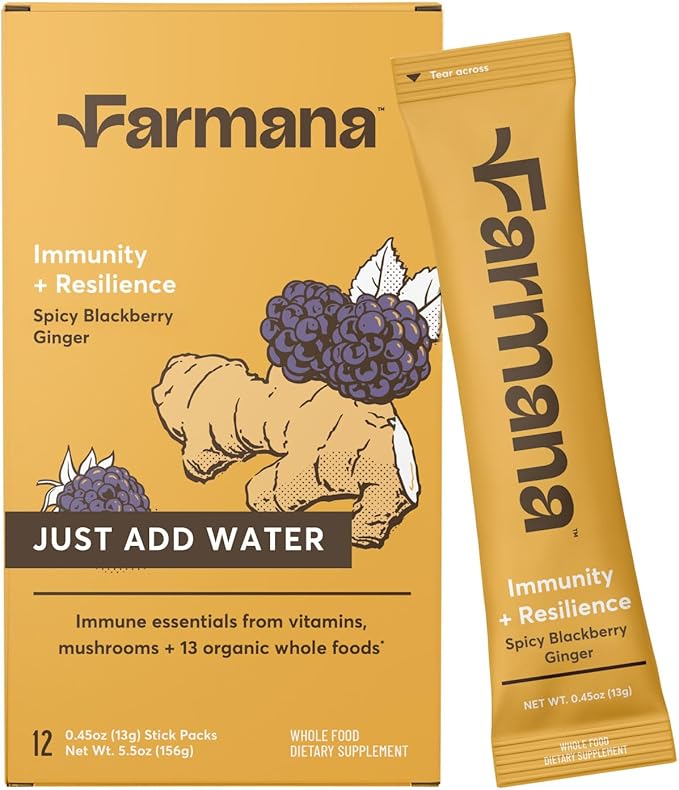 Immune Support Drink Mix - Immune Support with Mushrooms and Botanicals - Antioxidant-Rich Vitamin D &amp C Blend - Daily Immune Booster with Organic Ingredients - Spicy BlackBerry Ginger