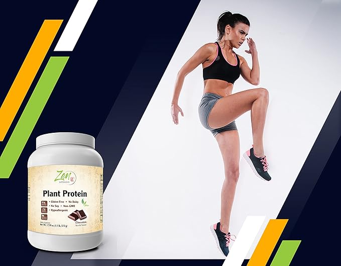 Zen Supplements - Plant Protein-Chocolate 510G 1.1LB -Powder - 23 Grams of Protein Per Serving -Vegan Low Net Carbs Non Dairy Gluten Free Lactose Free No Sugar Added Soy Free Kosher Non-GMO