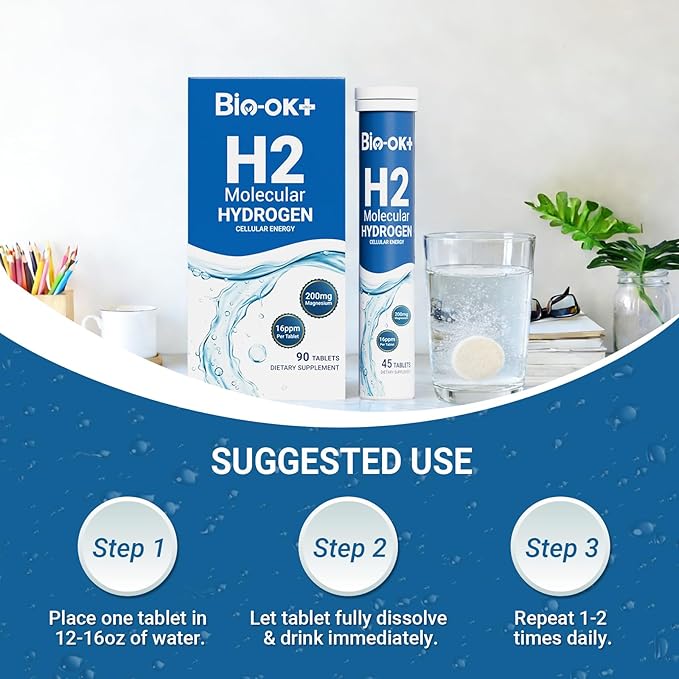 Hydrogen Water Tablets with 200MG Magnesium 16 PPM H2 Hydrogen Tablets for Drinking Water Rich in Antioxidants Supports Cellular Health Recovery Immune &amp Brain Cognitive Function (90 Servings