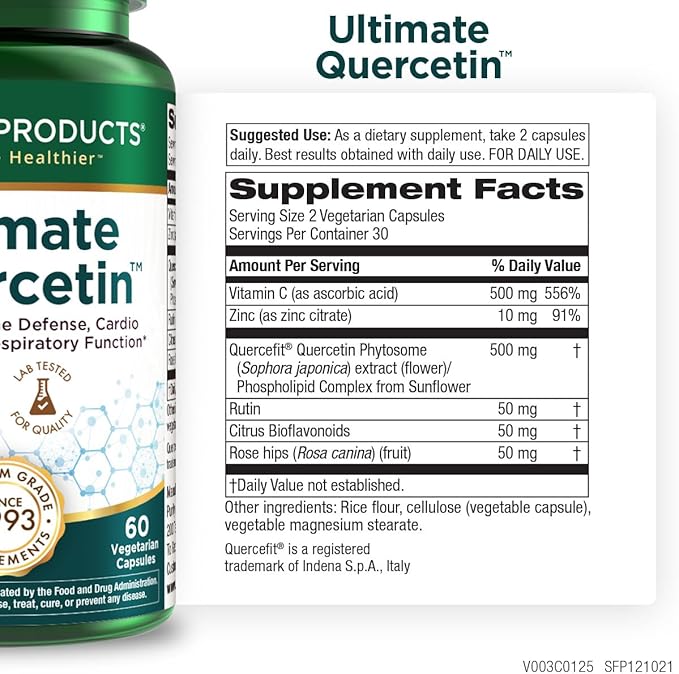 Purity Products Ultimate Quercetin 20x More Absorbable Than Ordinary Quercetin - Quercefit Phytosome Zinc Vitamin C &amp More - Supports Immune Lung Function &amp More - 60 Veg Capsules