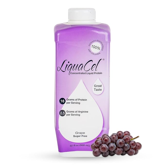 LiquaCel Concentrated Liquid Protein Grape Flavor Ready-to-Drink 16g Hydrolyzed Collagen Protein and 2.5g Arginine Per 1oz Serving Sugar &amp Gluten Free 32 fl oz Bottle
