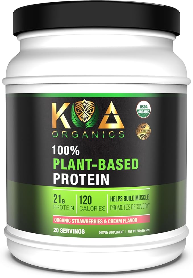 Vegan Protein Powder Gourmet Strawberries &amp Cream Flavor- 21g of The Best Tasting Plant-Based Protein with only 120 Calories - USDA Organic Non-GMO Gluten Free Sugar Free - 640g
