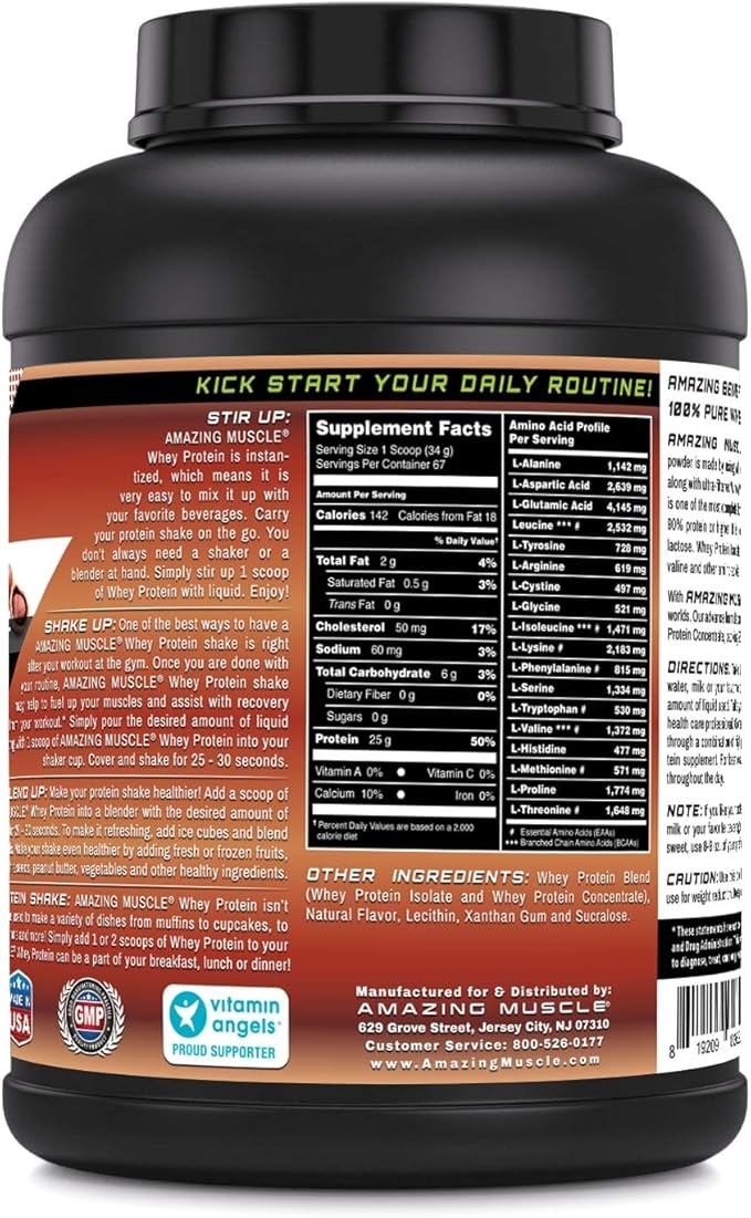 Amazing Muscle 100% Whey Protein Powder *Advanced Formula with Whey Protein Isolate as a Primary Ingredient Along with Ultra Filtered Whey Protein Concentrate (Hazelnut 5 Lb)