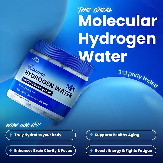 PHM Hydrogen Water Tablets for Drinking Water - H2 Molecular Tabs | Magnesium Pills Electrolytes Hydration Supplement to Support Healthy Aging &amp Energy Boost | 90 Tablets 3 Months Supply