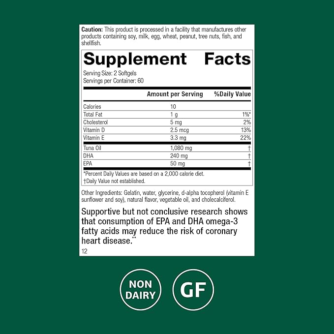 Standard Process Tuna Omega-3 Chewable - Fish Oil Supplement with DHA - Omega-3 Supplement to Support Brain &amp Eye Health - Excellent Source of Antioxidants - Gluten-Free &amp Non-Dairy - 120 Soft