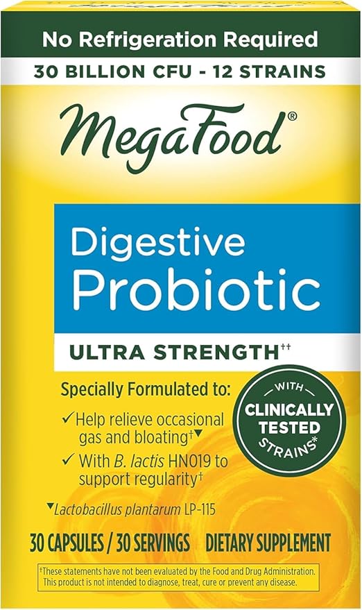MegaFood Digestive Probiotic - 12 Strain Vegetarian Probiotics for Women &amp Men 30 Billion CFUs Support Gut Health Probiotics for Digestive Health Help Relieve Occasional Gas &amp Bloating 30