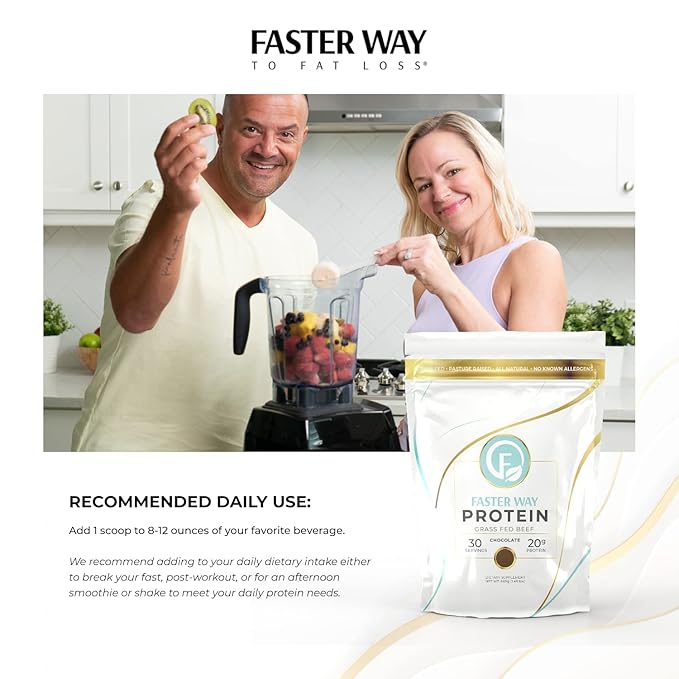 Faster Way - Protein Powder - Hydrolyzed Grass Fed Beef - 20g of Protein Per Serving - Muscle Growth &amp Recovery - 9 Essential Amino Acids - Sugar Gluten &amp Dairy Free - Non-GMO -Chocolate -30