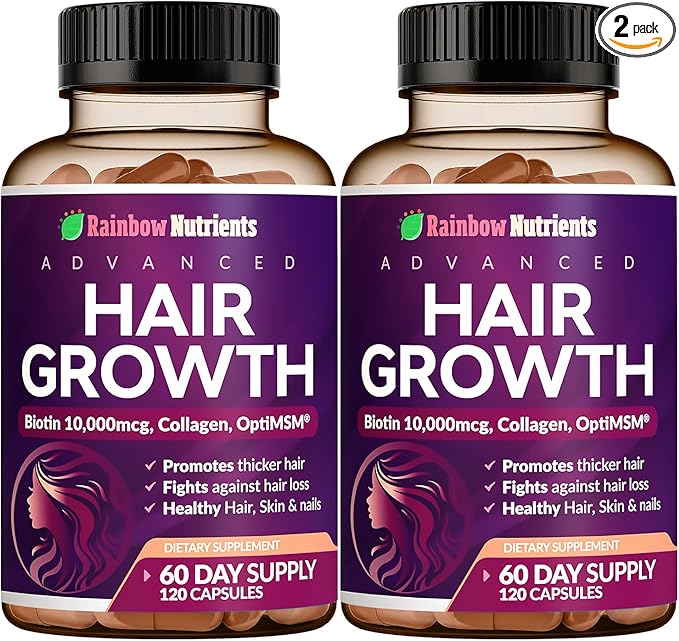 (2 Pack) Hair Growth Vitamins for Women | Biotin 10000mcg Collagen Patented OptiMSM® goMCT® Saw Palmetto | Naturally Regrow Stronger &amp Healthier Hair Skin and Nails | May Stop Hair Loss