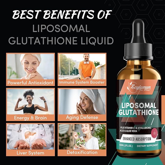 2000MG Liposomal Glutathione Liquid Drops Ultra High Absorption Natural Detoxification Immune System &amp Skin Support* L-Glutathione Vitamin C &amp Hyaluronic Acid Capsules Alternative 2.02