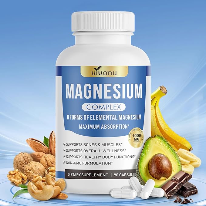 1000mg Magnesium Complex for Women &amp Men* 8 Elemental with Magnesium Glycinate Citrate Malate Taurate Oxide Carbonate Aspartate Orotate for Bones Muscle Recovery Energy Vegan 90 Capsu