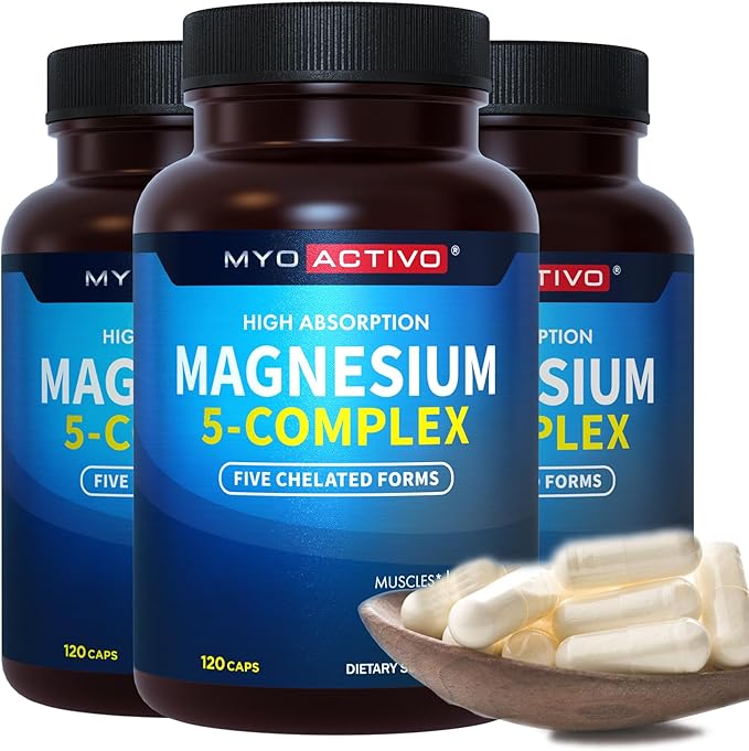 Magnesium 5 Complex - Chelated Magnesium Glycinate Malate Citrate Taurate &amp Aspartate for Nerves Muscles Bones - 3 Pack
